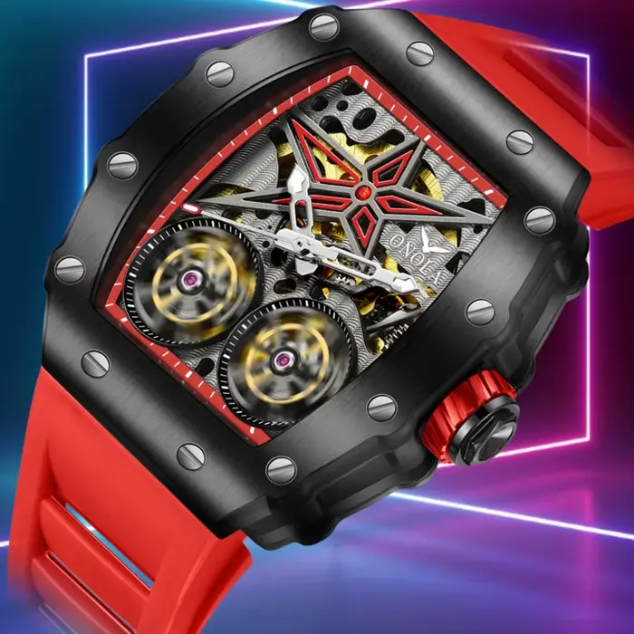 ONOLA montre pour hommes Double Tourbillon évider étanche lumineux entièrement automatique mécanique
