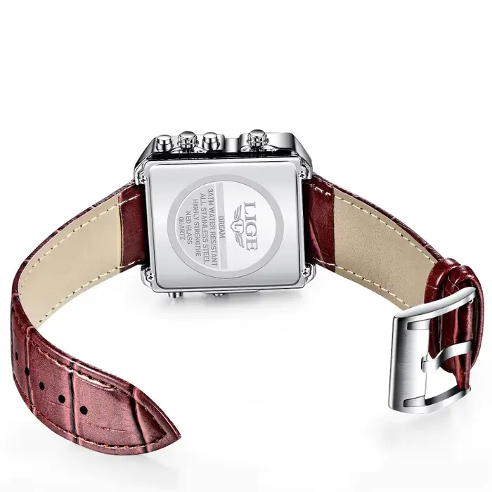 Montre de sport LIGE 2025 avec affichage numérique et analogique, résistante à l'eau, chronomètre, multiple fuseaux horaires, bracelet en cuir pour homme occassions spéciales