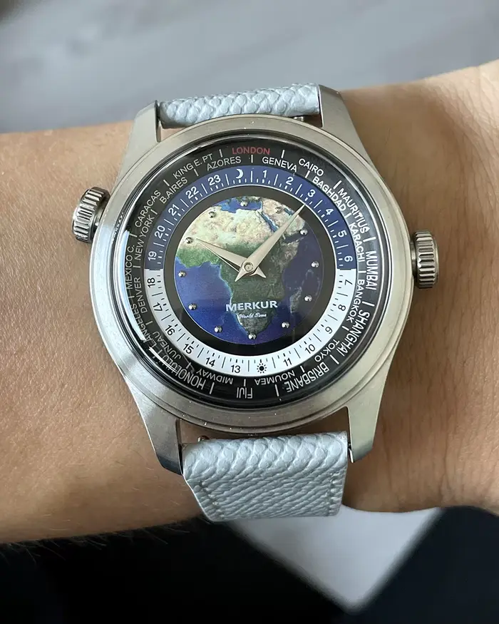 Merkur-Montre à cadran en émail pour homme, couronne de touristes, heure mondiale, rétro, manuel, mé
