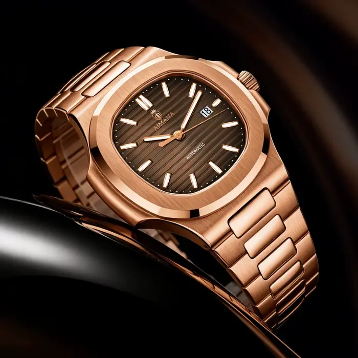 Montre mécanique automatique AIMANA Nautilus élégante pour homme avec bracelet en acier inoxydable or rose pour toutes occasions business casual