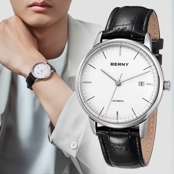 Montre automatique BERNY AM012M élégante avec Miyota 9015 pour hommes occasions spéciales minimaliste résistante à l'eau