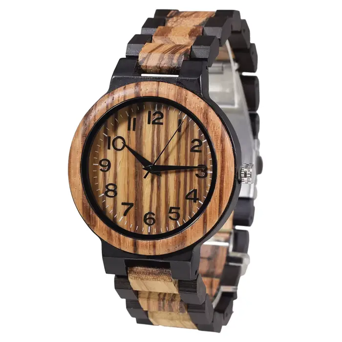 Montre rétro en bois naturel vendange homme avec mouvement quartz précision cadre rond bois robuste pour usage quotidien et cadeaux