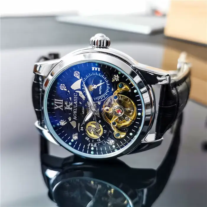 Montre mécanique automatique squelette tourbillon AOKULASIC tendance pour homme