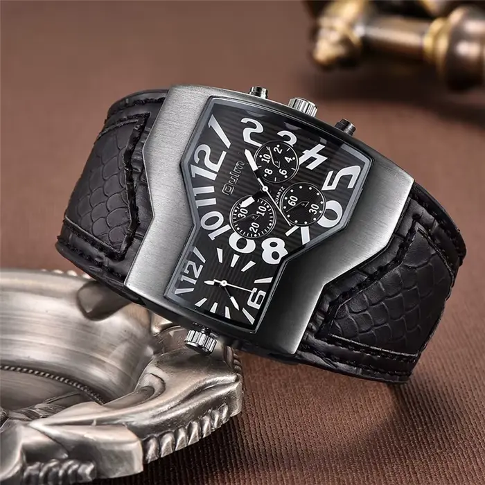 Montre homme Oulm HP1220 à Quartz design unique deux fuseaux horaires confortable bracelet robuste pour sportifs et voyageurs