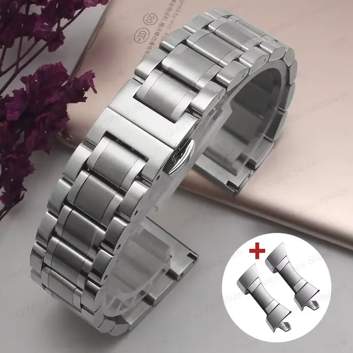 Bracelet de montre en acier inoxydable massif à extrémité plate en Arc