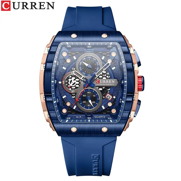 Montre homme Curren design carré résistante à l'eau avec affichage numérique pour toutes les occasions