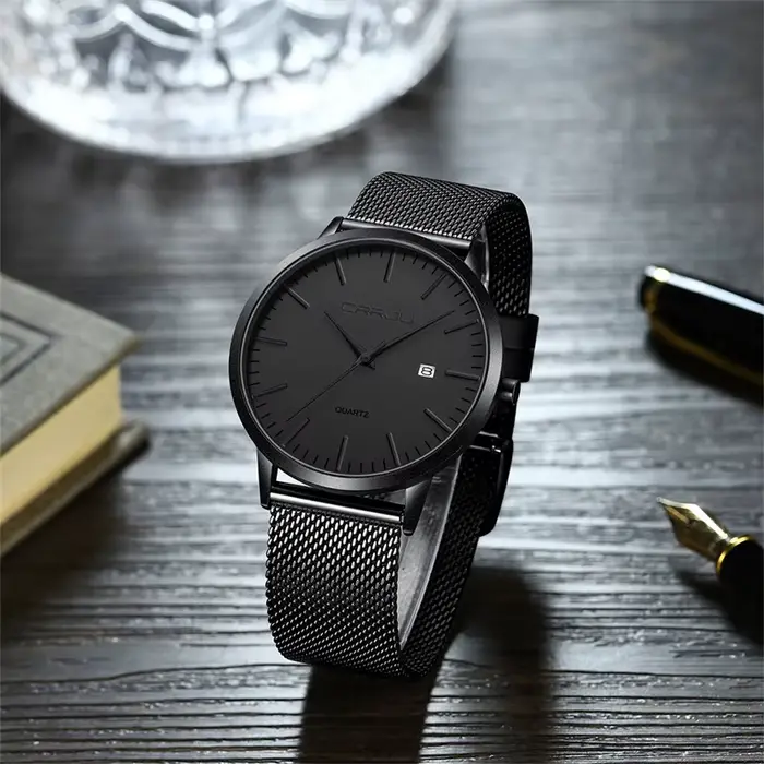 CRRJU 2172 noir en gros de luxe mode maille ultra mince minimal japon mouvement hommes montre à quartz reloj