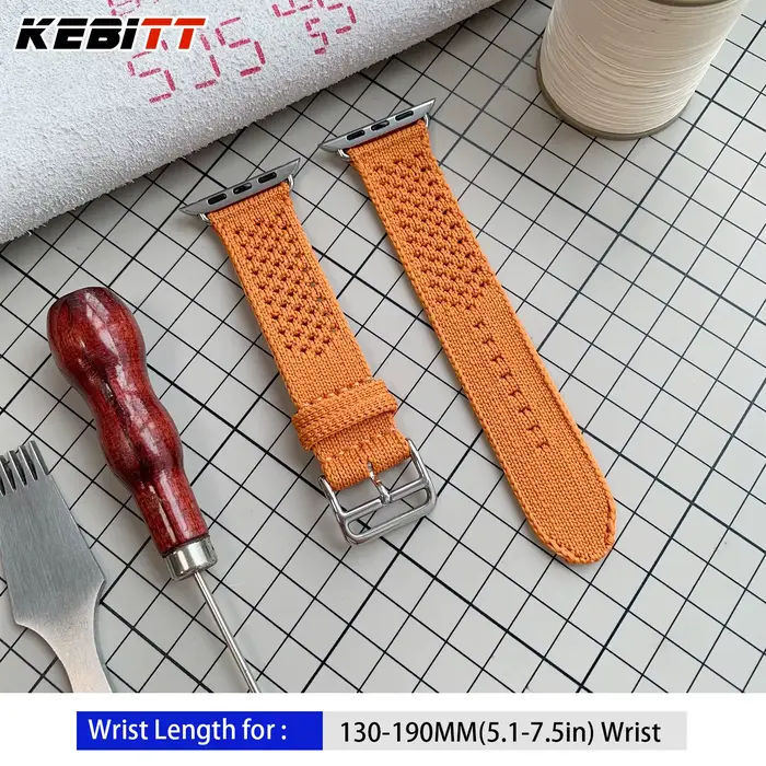 Nouveau Bracelet Kebitt Tricot Single Tour Bleu Jean Beige De Weimar pour Apple Watch Ultra2 10 9 8 