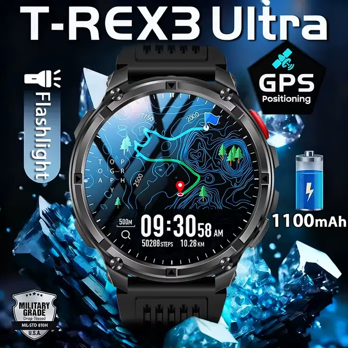 Nouveau T-Rex3 Ultra 1100mAh batterie montre intelligente GPS piste boussole IP69K étanche sport tracker extérieur militaire montres intelligentes