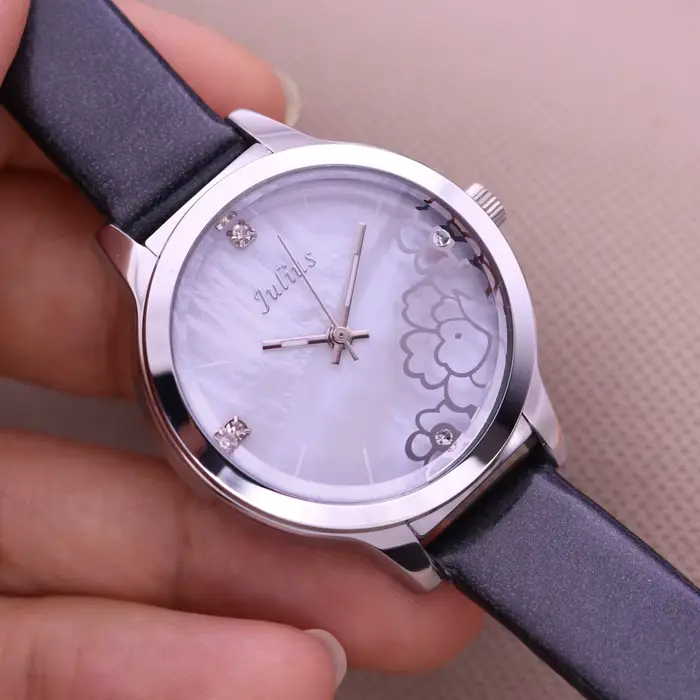 Montre en Cuir group pour Femme, Nacre, Quatre Feuilles, Everver, Julius, Mode, Heures, Bracelet, Cadeau d'Anniversaire pour Fille, Sans Boîte