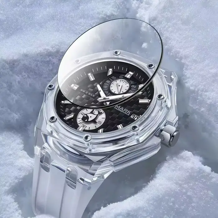 Mark Fairwhale 5830 boîtier acrylique Transparent montre à Quartz lumineuse Sport montres étanches pour hommes pointeur baleine Relogio Mascuo