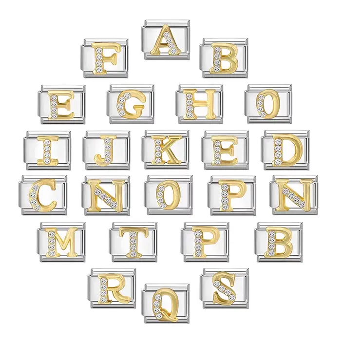Bracelet italien à 26 lettres anglaises breloque en acier inoxydable couleur or incrusté de zircone élégant à offrir pour femmes occasions spéciales