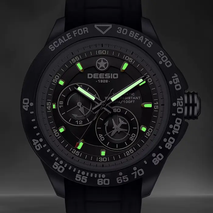 Montre mécanique automatique deesio en fibre de carbone avec cadran lumineux résistant à l'eau pour hommes occasions spéciales