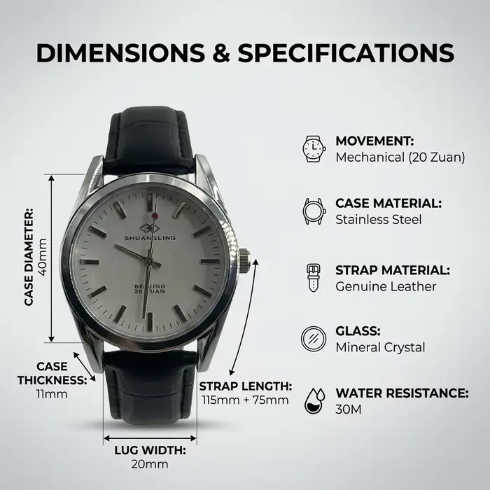 Montre-bracelet automatique vintage pour homme Occasions Spéciales Boucle Ardillon Acier Inoxydable Bracelet Cuir Noir