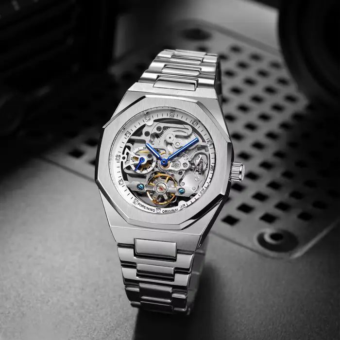 Forsining Tourbillon squelette montre mécanique pour hommes aiguilles lumineuses bracelet en acier inoxydable mode affaires montres automatiques