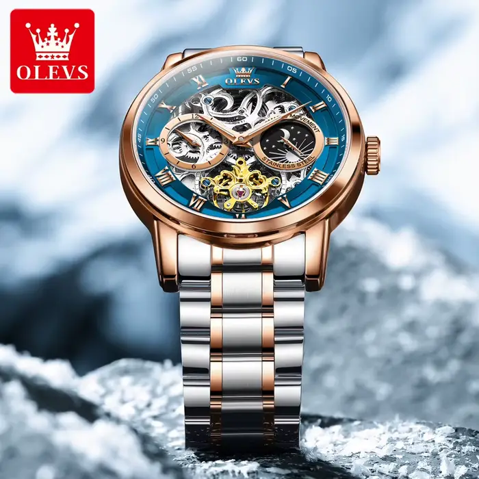 OLEVS Tourbillon montre pour hommes squelette creux mécanique montre-bracelet marque étanche lumineux Original affaires