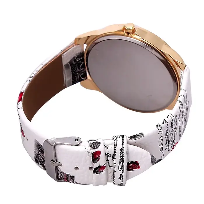 Montre à Quartz en Cuir PU avec Tour Eiffel et Strass pour Femmes Occasions Spéciales Mode Élégante