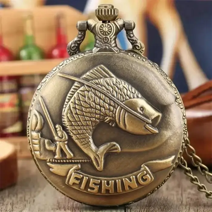 Meilleurs cadeaux montre de poche à Quartz en or de luxe Design poissons collier pendentif