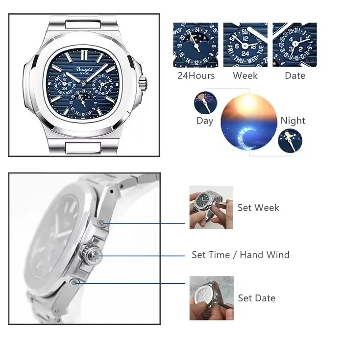 Montre automatique multifonctionnelle Rinifa pour hommes