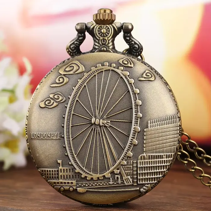 Montre de poche vintage en bronze unisexe avec œil de Londres et Big Ben pour hommes et femmes occasions spéciales cadeaux