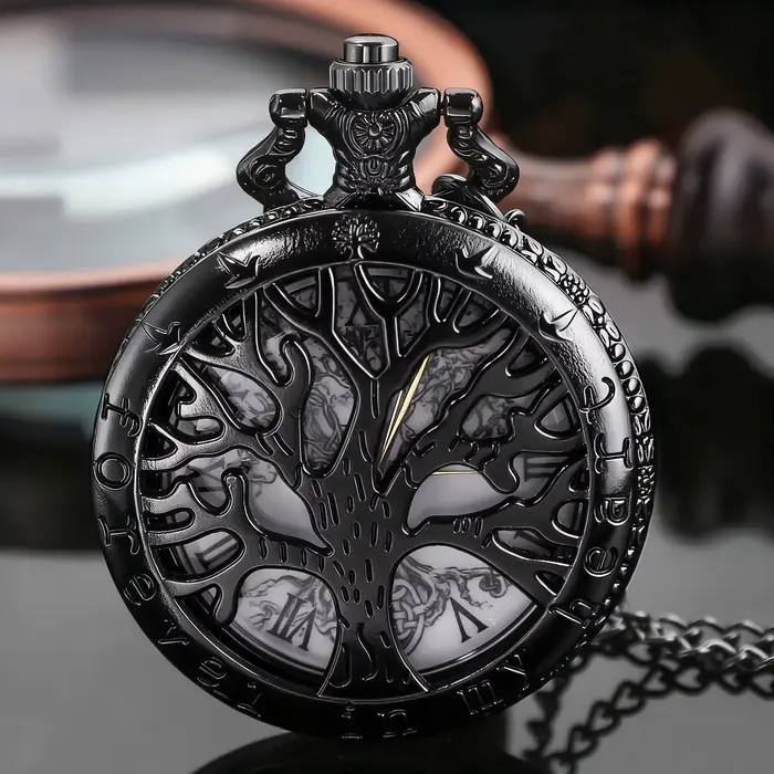 Montre de poche à quartz vintage steampunk avec design Arbre de Vie et chiffres romains