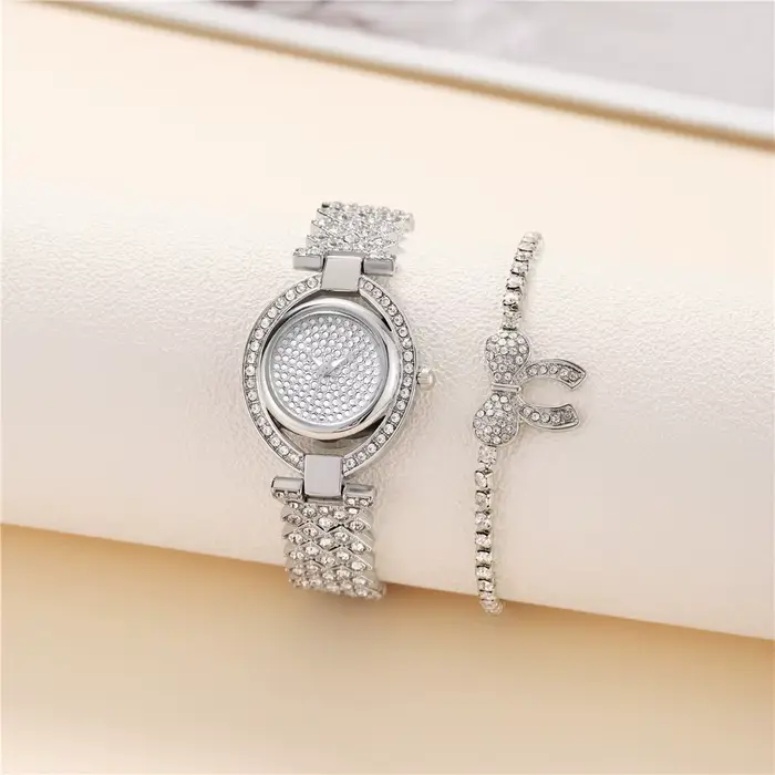 Marques de luxe - Montres à quartz pour femmes - Design créatif avec incrustation de diamants - Montre pour dames en alliage d'or et bracelet en acier inoxydable