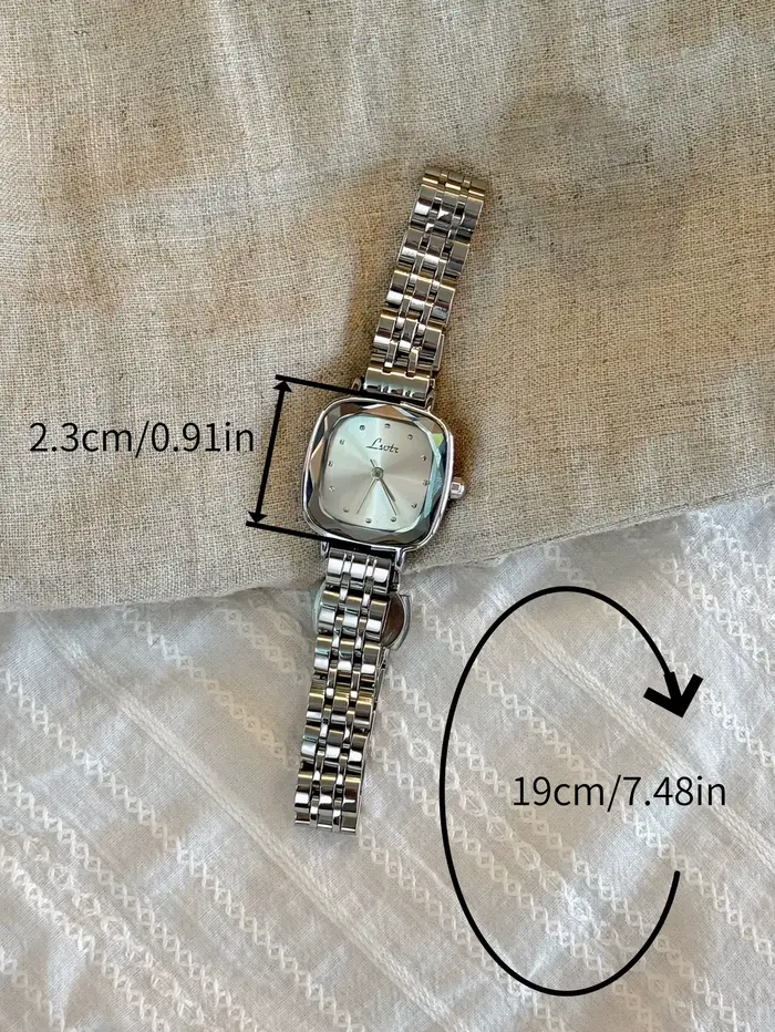 Montre à quartz mini carrée en acier inoxydable pour femme résistante à l'eau avec fermoir caché à bouton-poussoir pour occasions spéciales et quotidienne