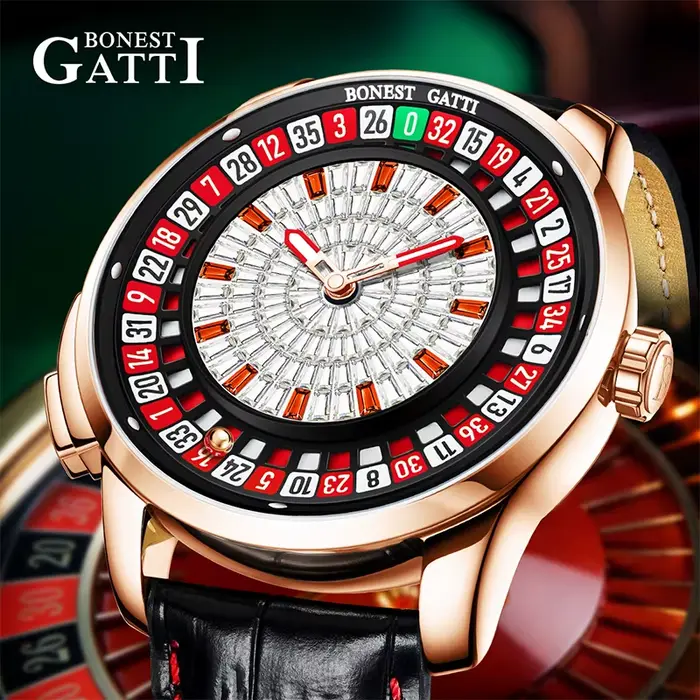 BONEST GATTI nouveaux hommes montre mécanique mouvement automatique cadran rotatif chiffres arabes Roulette