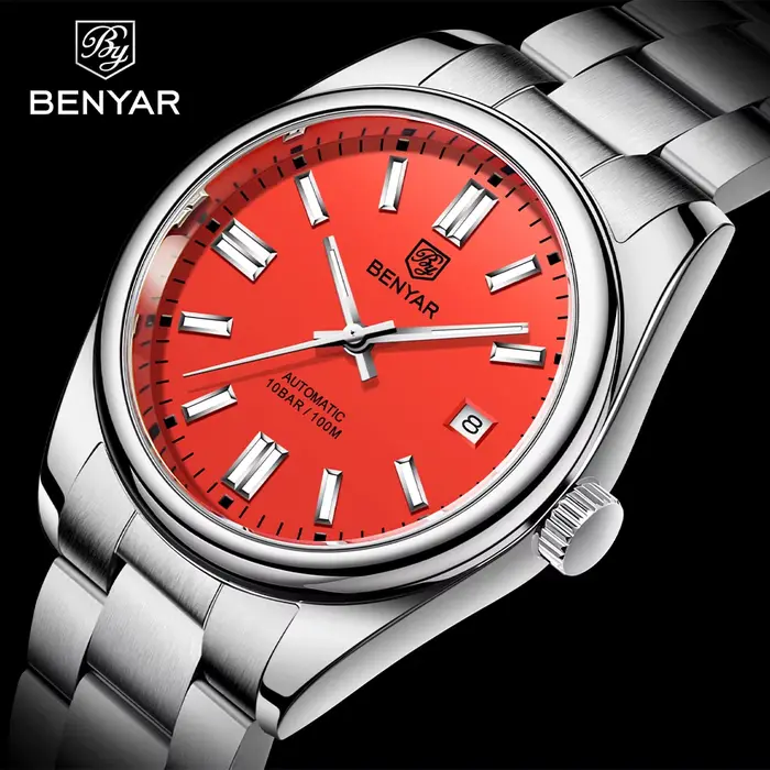 Montre BENYAR Luxe Mécanique Automatique Acier Inoxydable pour Hommes Occasions Spéciales Plongeur Étanche 10 Bars