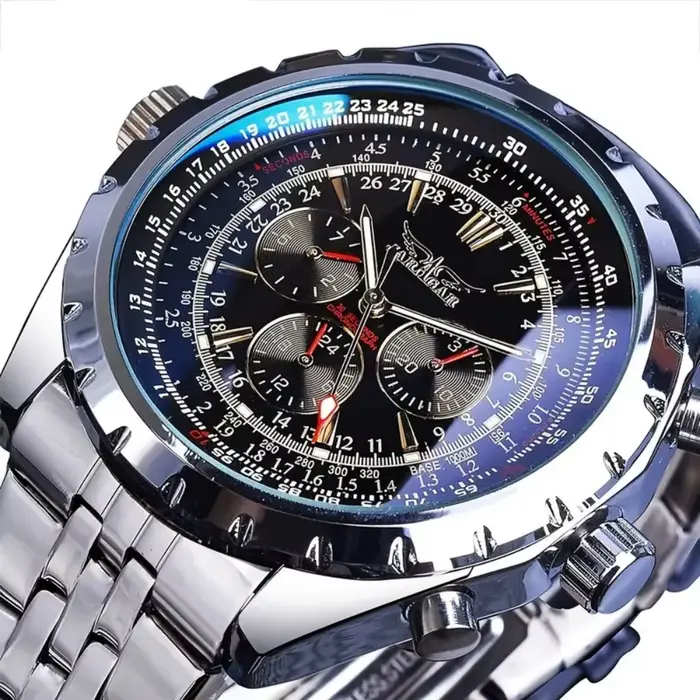Montre en acier inoxydable pour hommes avec mouvement automatique à remontage automatique et design ajouré pour occasions spéciales et quotidiennes