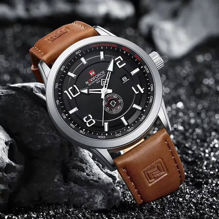 NAVIFORCE tendance montre-bracelet décontractée pour homme sport militaire bracelet en cuir résistant à l'eau horloge