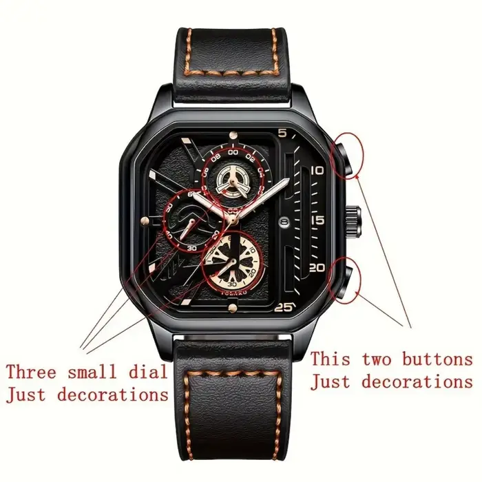 Montre carrée de luxe à grand cadran pour hommes