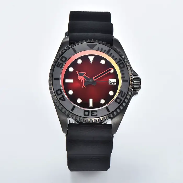 PARNSRPE montre de plongée noire montre furtive, rouge NH35 automatique mécanique 41MM boîtier PVD s