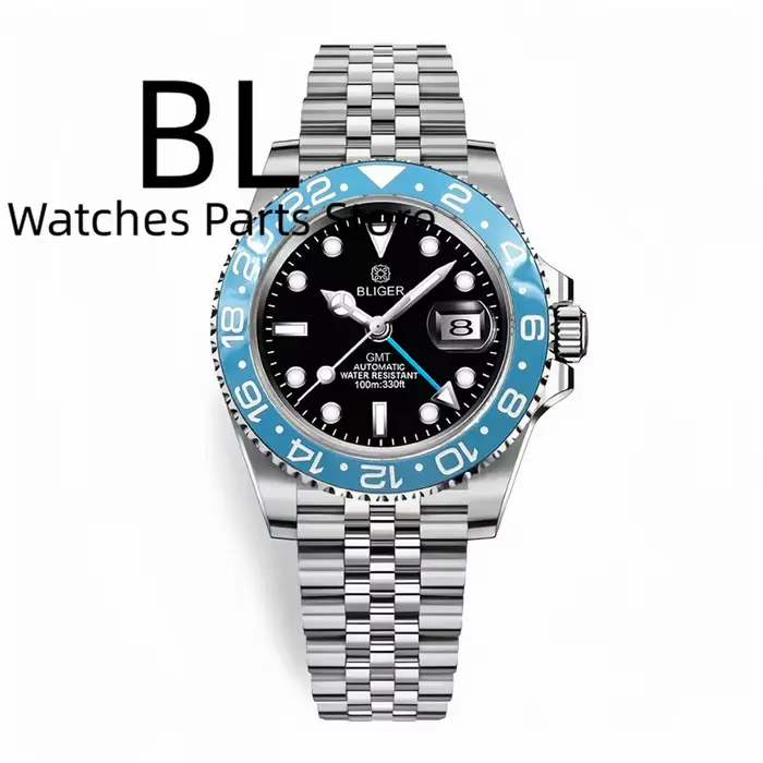 BLIGER luxe bleu ciel lunette en céramique GMT montre mécanique pour hommes 40MM montre automatique