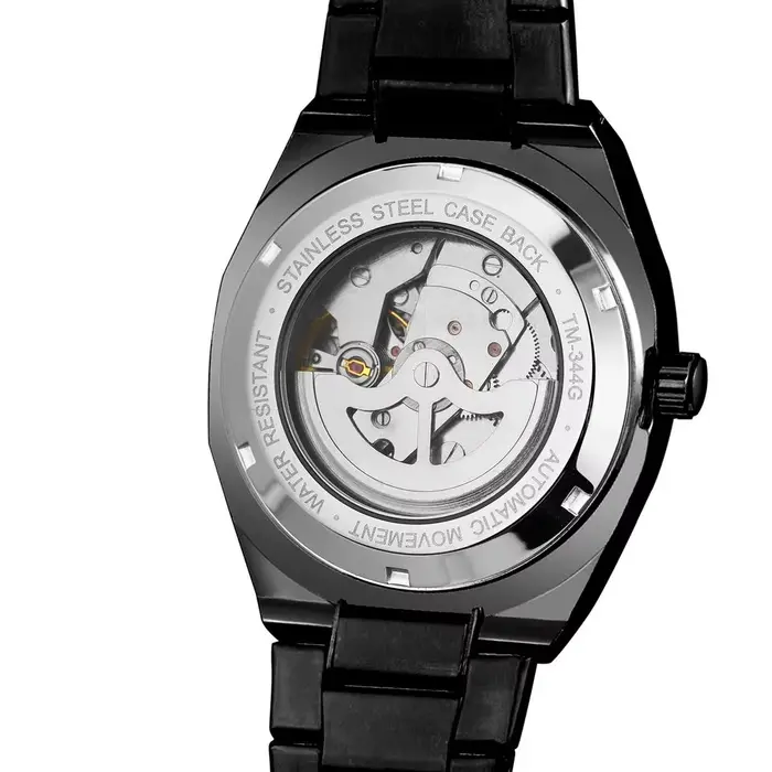 Nouveau noir hommes d'affaires Style classique décontracté automatique auto-vent montre mécanique bracelet en acier inoxydable grand cadran analogique calendrier