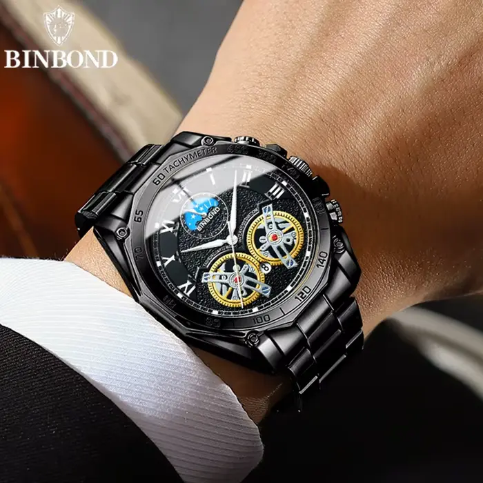 BINBONG Top marque montres de luxe pour hommes mode créative en acier inoxydable Quartz horloge mâle décontracté