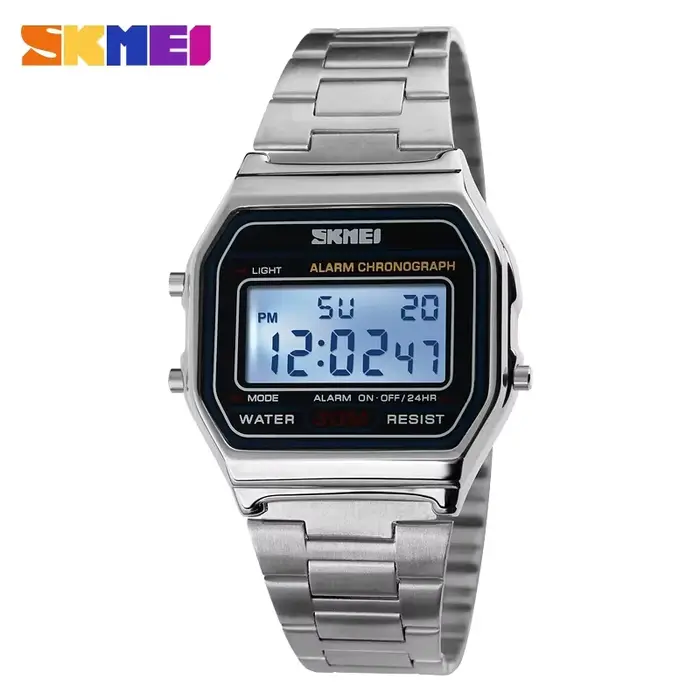 SKMEI 1123 montre de sport numérique rétro de luxe pour hommes en acier inoxydable étanche montres