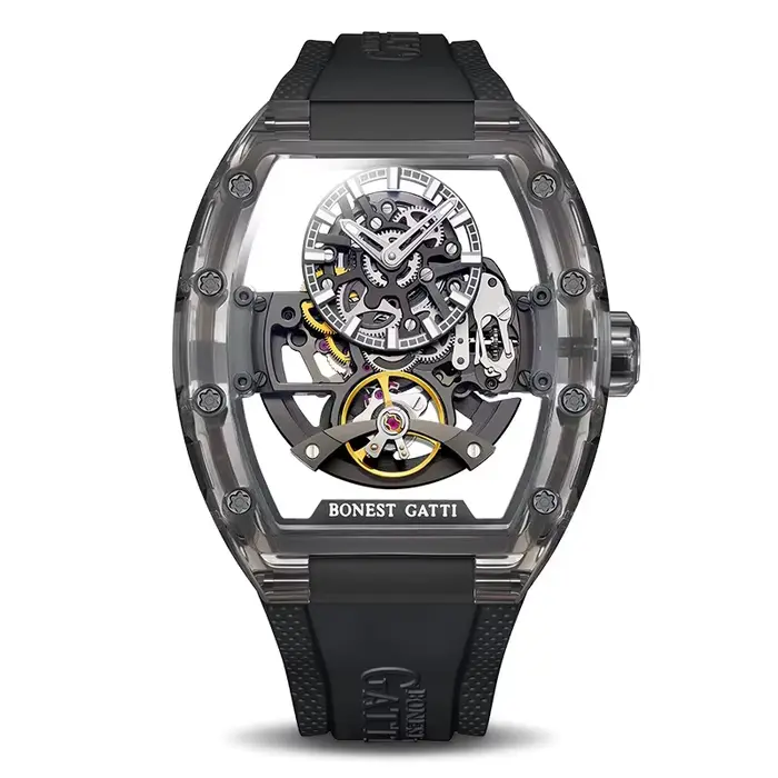 BONEST GATTI – montre automatique pour hommes, Tonneau, mécanique, boîtier en acrylique, saphir Lume