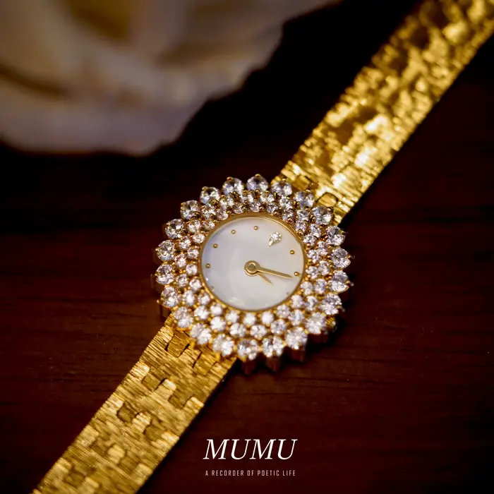 Montre plaquée or 18 carats pour femme, diamant rond rétro, mouvement à quartz japonais vintage, lux