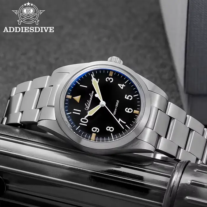 ADDIESDIVE 36mm AD2502 montre pour hommes 100M étanche en alliage de titane VH31 mouvement bulle miroir verre lumineux montres à Quartz