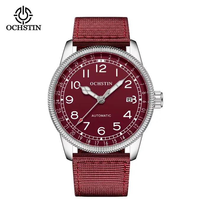 Ochstin – montre mécanique automatique pour hommes, rétro rouge, montre-bracelet en cuir, marque sup