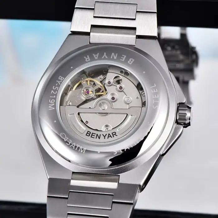 BENYAR classique affaires montre de sport mécanique automatique bracelet en acier inoxydable boîtier en alliage étanche montres lumineuses pour homme