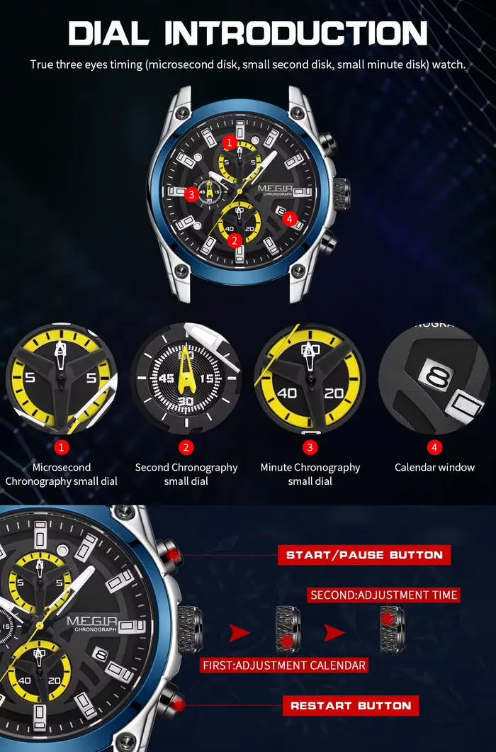 Montre MEGIR Quartz pour Hommes avec Chronographe et Affichage Analogique-Digital Occasions Sportives et Luxe
