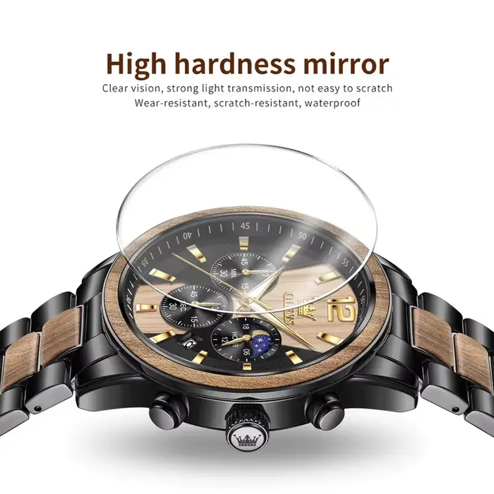 OLEVS 3645 hommes montre en bois de luxe veilleuse multifonctionnelle chronographe