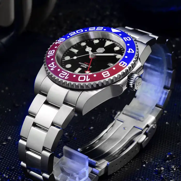 Montre mécanique San Martin luxe GMT Hangzhou 6460 automatique pour hommes résistante à l'eau 200m occassions sport plongée quartz acier inoxydable 316L saphir lumineuse