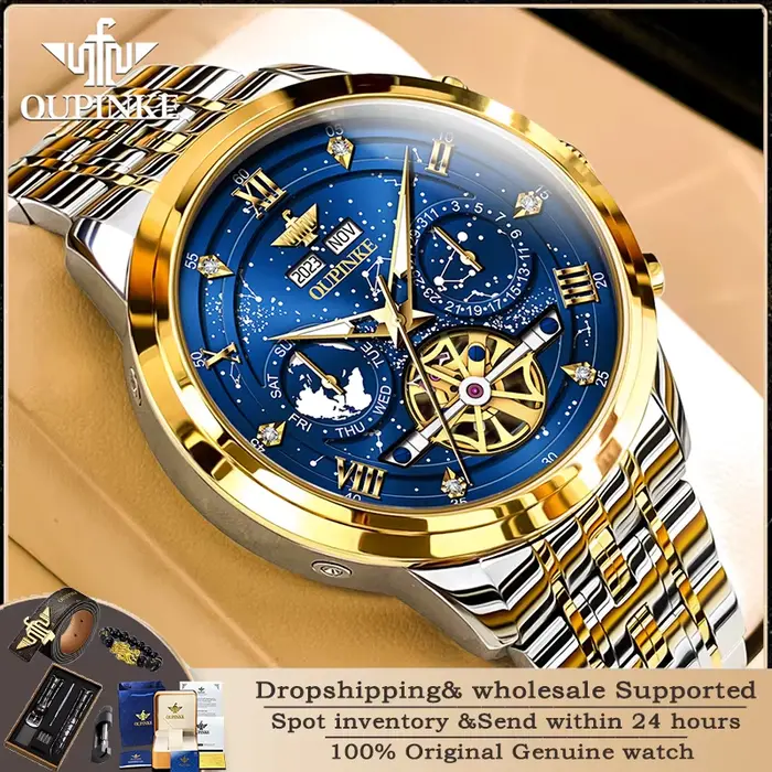 OUPINKE 3255 hommes montre de luxe marque mouvement suisse ciel étoilé squelette
