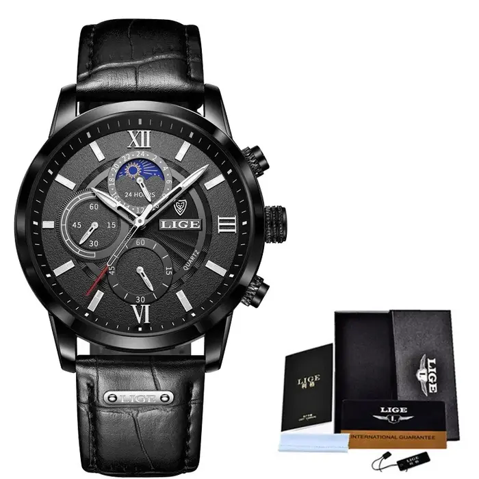 Montre à quartz en cuir marron pour homme