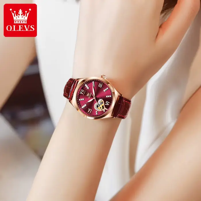 OLEVS 6636 montre de luxe pour femmes entièrement automatique conception creuse diamant en forme de coeur