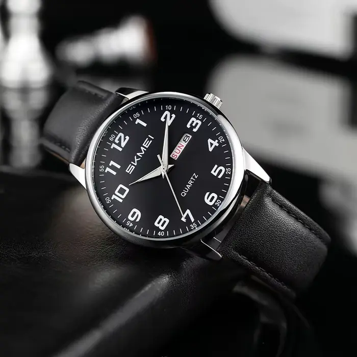 Montre Skmei Design Luxe Quartz Hommes Femmes Élégante Occasions Spéciales Braceton Cuir Affichage Heure Date