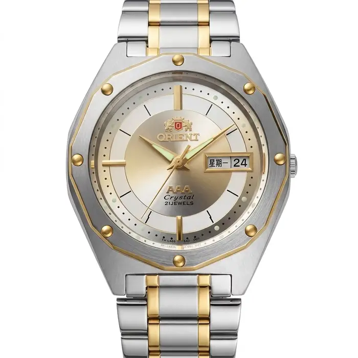 Montre automatique mécanique pour homme Japan Orient, boîtier octogonal, double affichage jour/date,